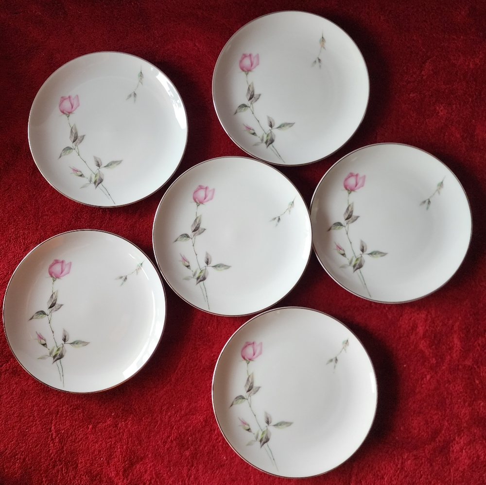Set of 6 Style House Fine China Dawn Rose. Bread & Butter Plates. Made in Japan.